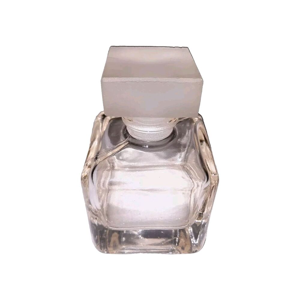 Vtg Heavy Parfum Perfume Bottle Squared w/ Rounded Corners & Frosted Square Top